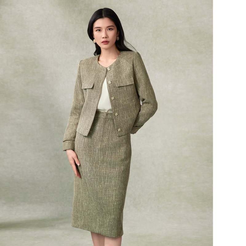 【晨粉专享价】粉蓝衣橱复古粗纱小香风套装女2025春装新款气质短