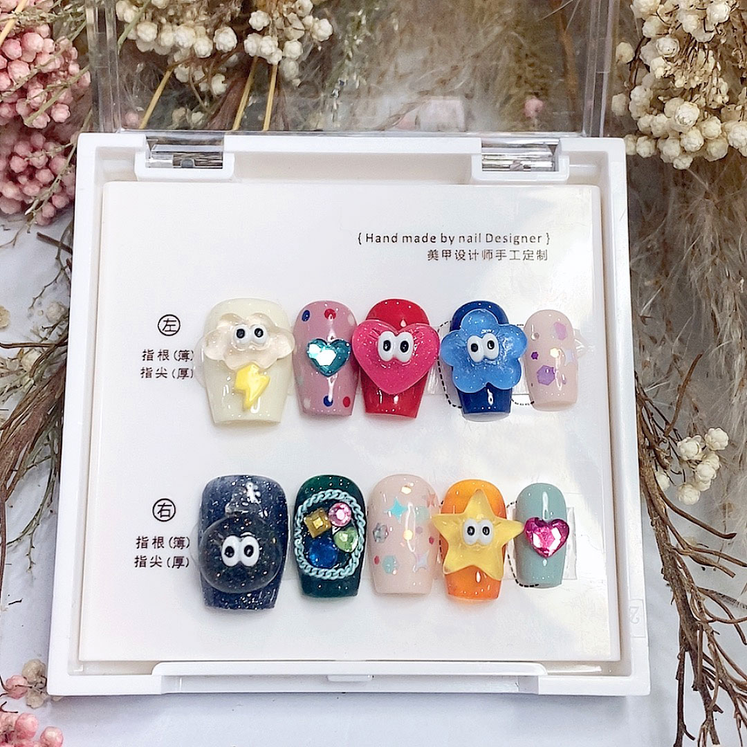 紫缘门美甲夏季可爱温柔贴钻气质穿戴甲定制穿戴式可拆卸美甲贴片
