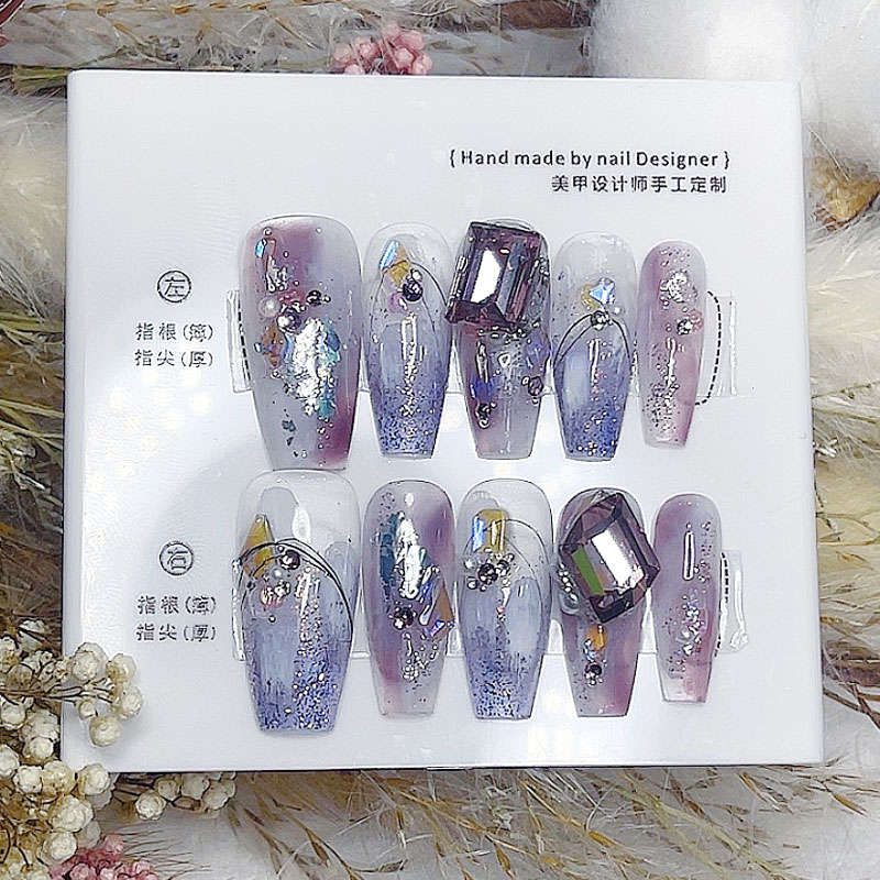 紫缘门美甲晕染贴钻定制穿戴式可拆卸美甲贴片