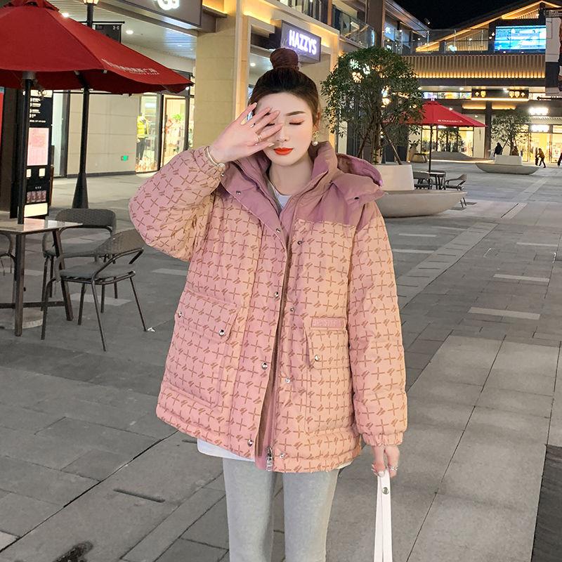 小香风花粉色羽绒棉服女短款2024年冬季新款小个子加厚保暖显瘦..