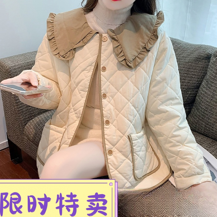 加绒轻薄加厚冬季娃娃领羽绒女冬装2023年新款感小个子百搭