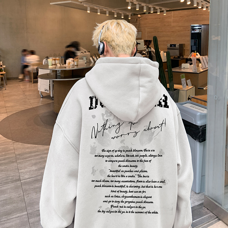 美式高街重磅卫衣男高中生ins潮牌加绒加厚秋冬款宽松印花连帽衫