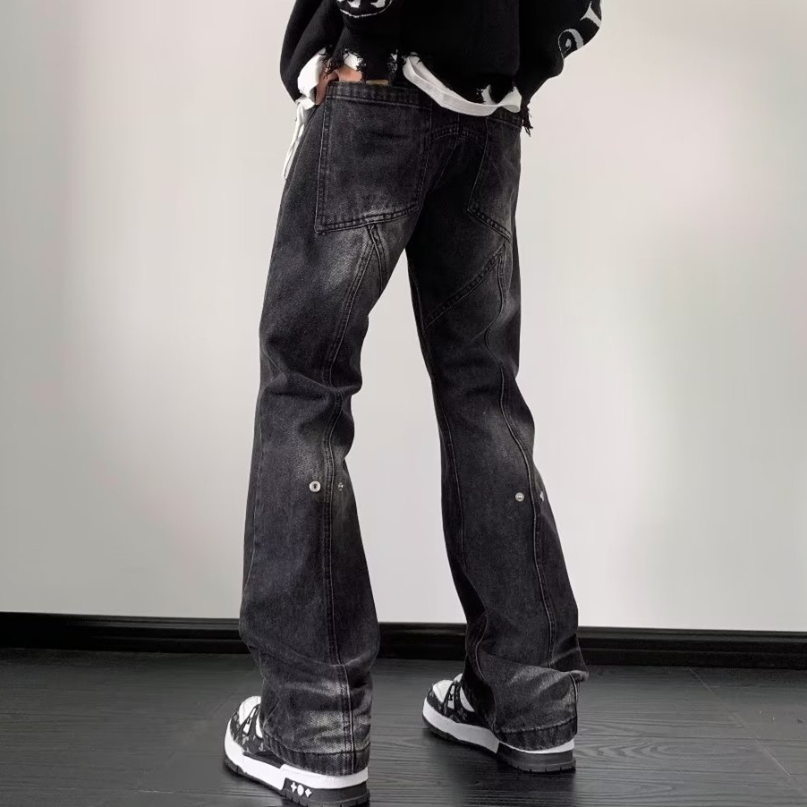 牛仔裤男士秋冬季美式高街复古潮牌水洗做旧休闲长裤宽松vibe裤子