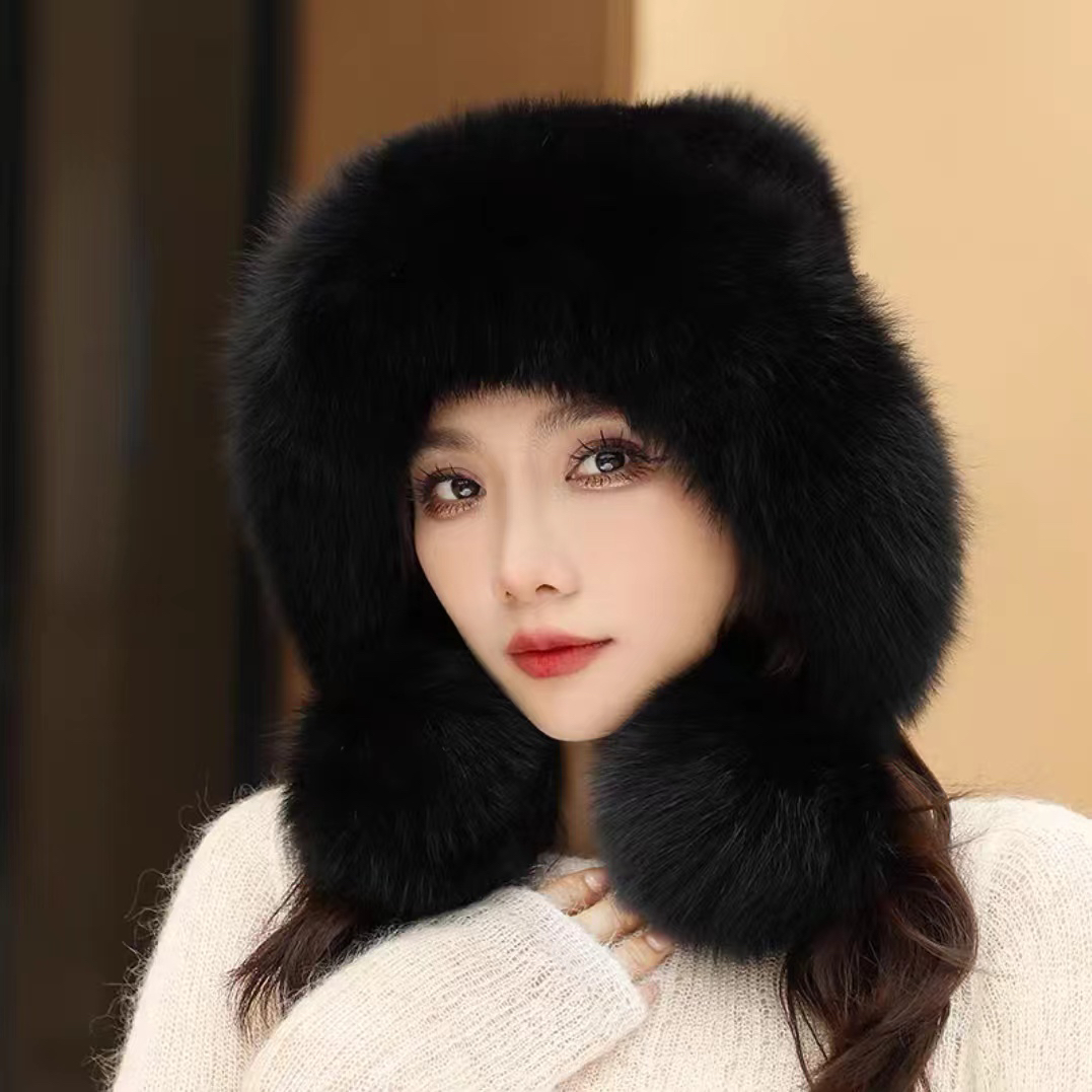 貂毛帽子女冬季加厚狐狸毛水貂毛护耳保暖时尚