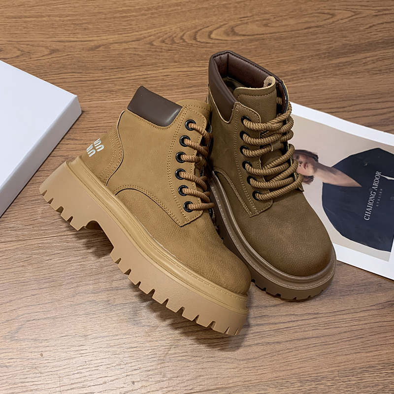 加绒复古马丁靴厚底靴子英伦风秋冬秋季百搭复古马丁靴厚底靴子