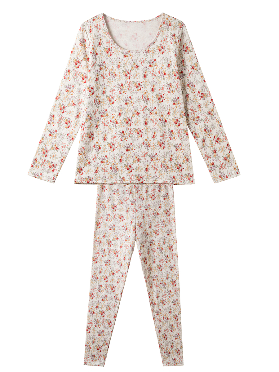 孤品福利 桑蚕丝真丝圆领睡衣保暖套装秋衣裤衣长60裤长100