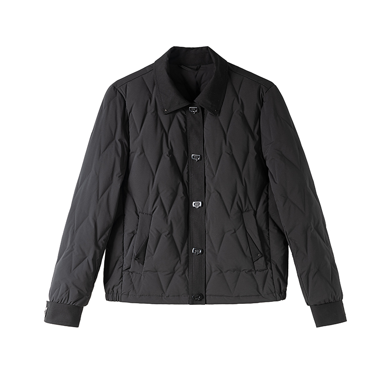 冬季拼接设计保暖鹅绒服洋气百搭翻领长袖羽绒服 衣长60