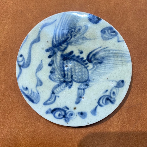 青花瓷片标b，麒麟