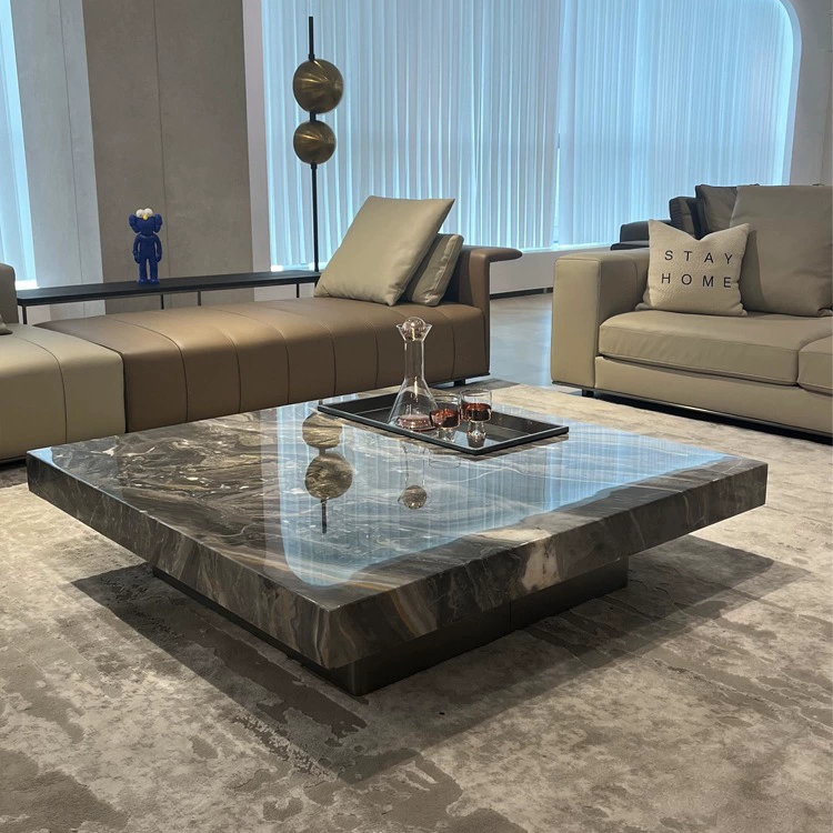 【翡丽】意式极简岩板茶几现代设计师悬浮威尼斯棕家用正方形茶几