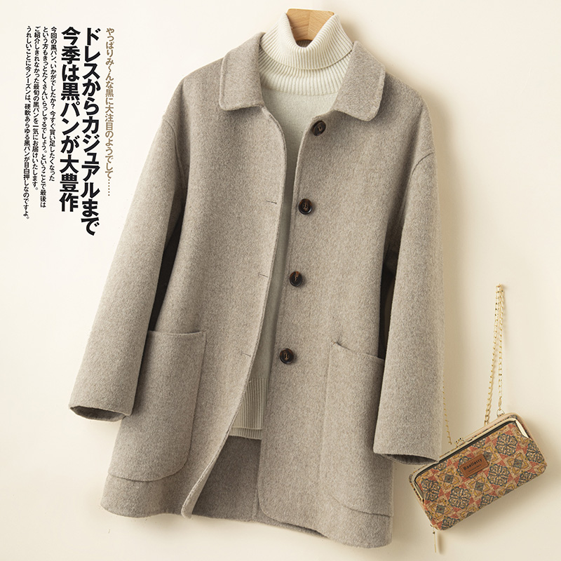 秋冬新款双面羊毛大衣女时尚小个子毛呢外套韩版宽松气质娃娃领