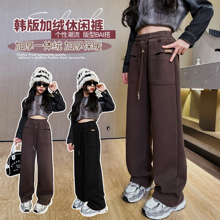 女童卫裤秋冬2023新款洋气加绒加厚运动裤一体绒保暖冬装儿童裤子