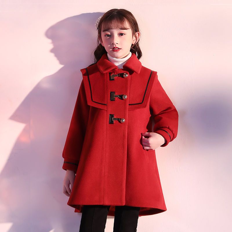 女童2023冬季新款洋气毛呢外套呢子大衣小女孩冬装韩版百搭风儿童