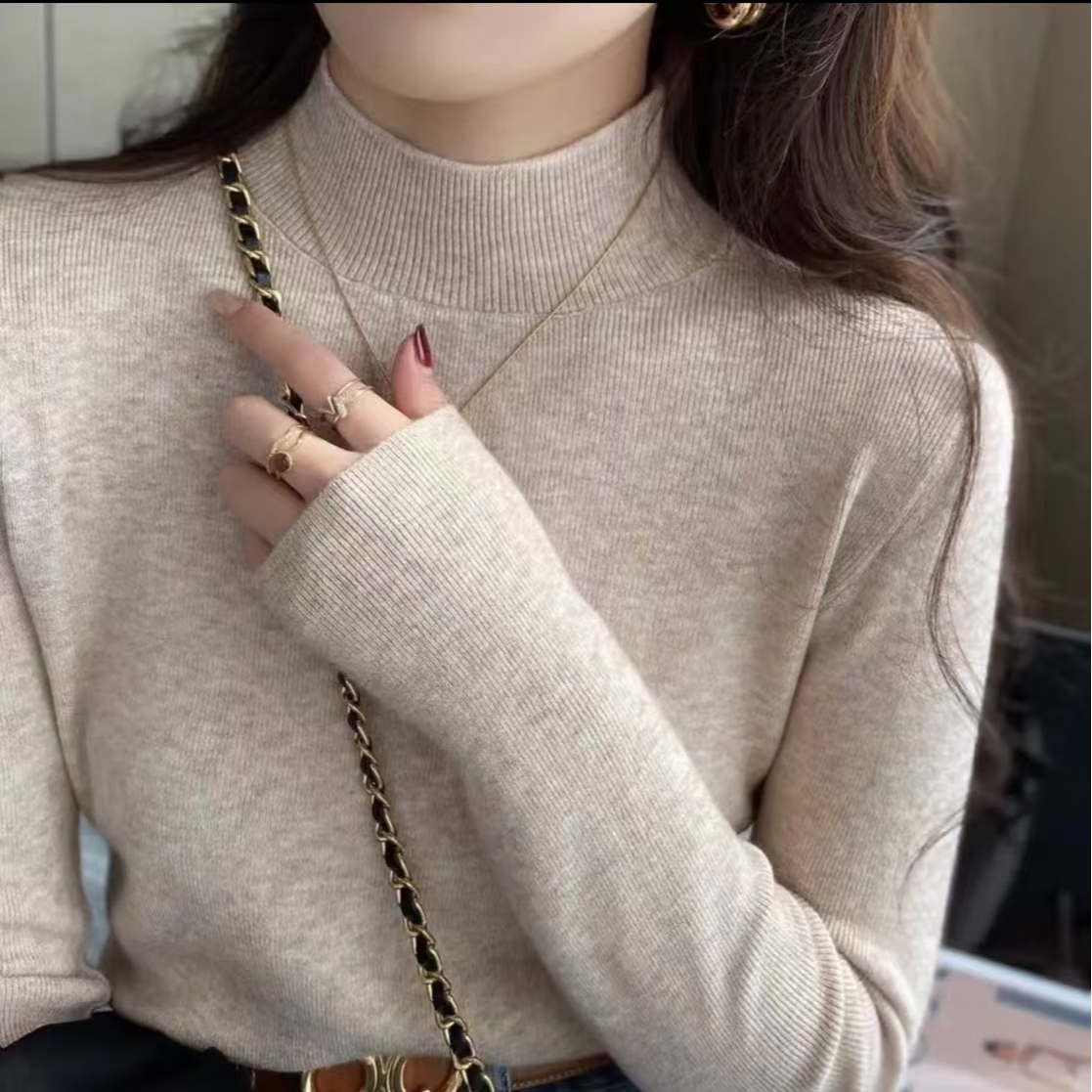 半高领内搭打底针织衫女秋冬高弹不卡脖子上衣显瘦长袖针织中领