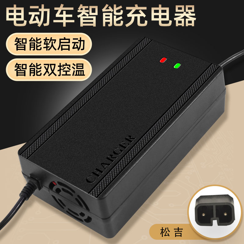 松吉电动车电瓶充电器48V12AH60V20AH72V32AHT孔通用松吉专用口