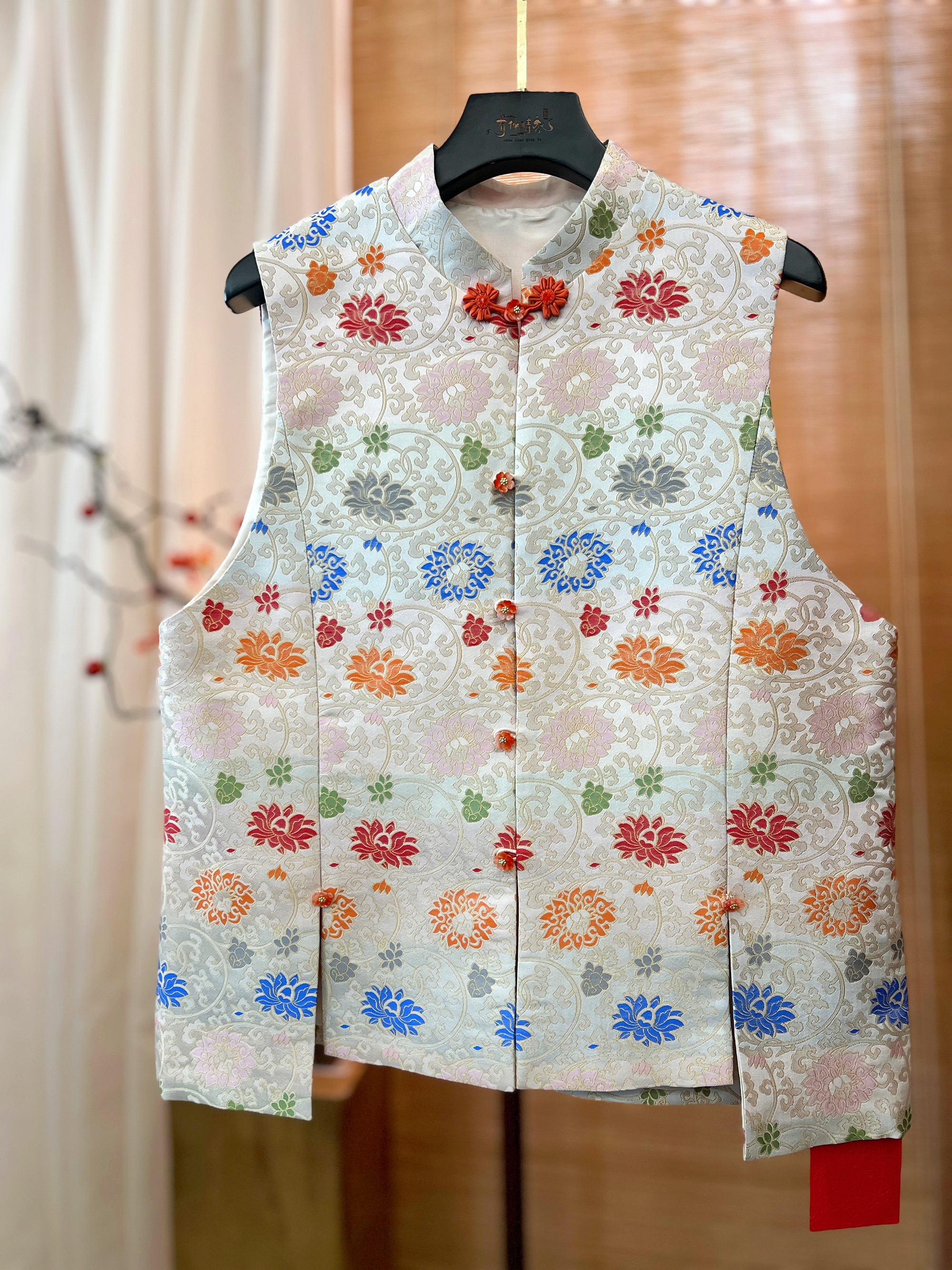 【以晴.高定】高端非遗上久楷织金缠枝莲宋锦女装马甲百搭立领马夹