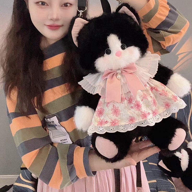 美盛匠新会跑步猫咪包包公仔双肩包女生玩偶娃娃毛绒玩具七夕礼物