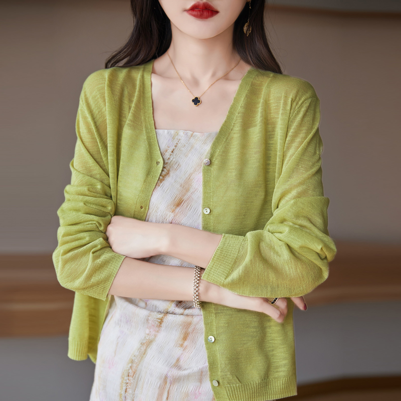 夏季薄款外搭长袖防晒衣针织衫女开衫竹节棉百搭时尚显瘦短款韩版