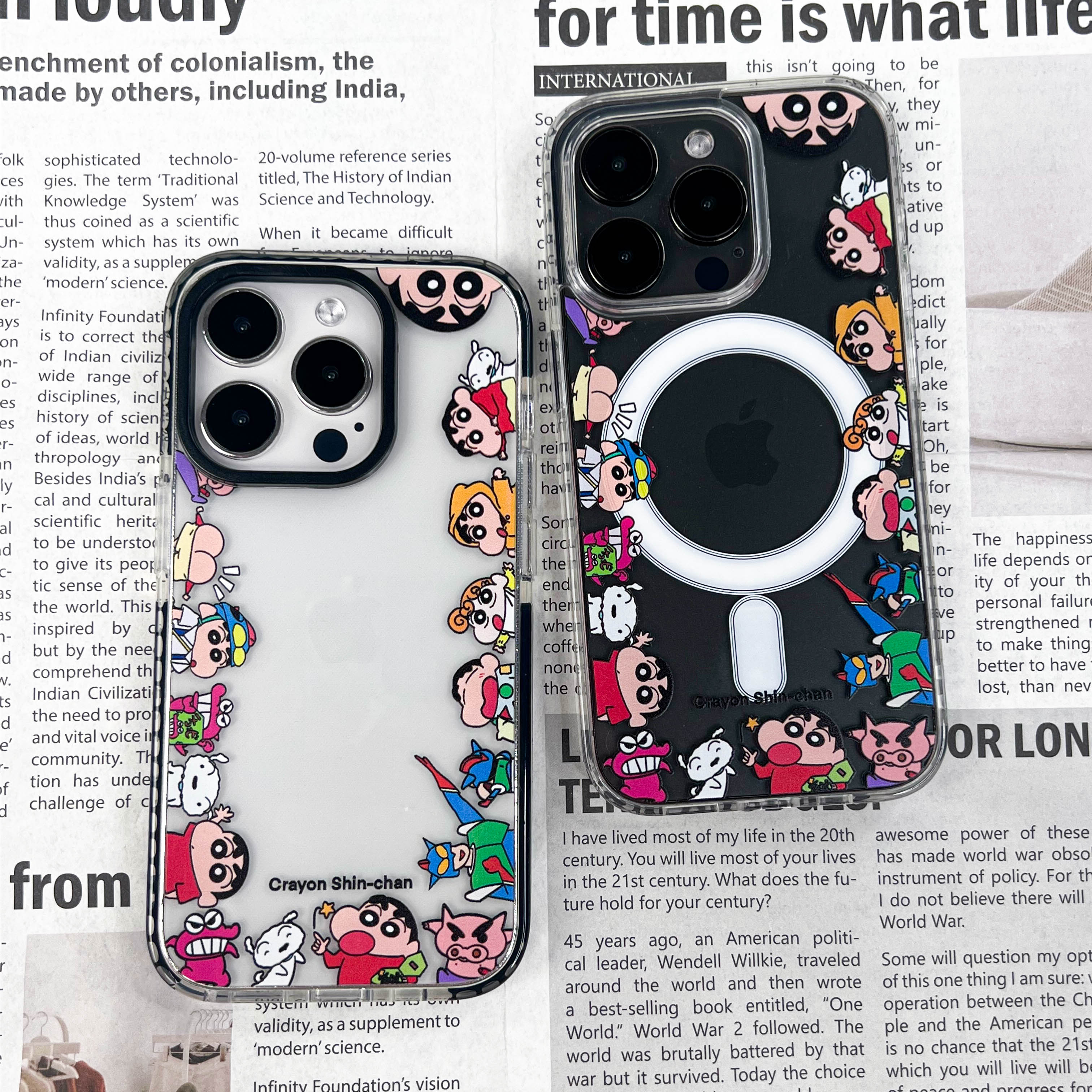 原创蜡笔小新卡通透明磁吸防摔13/14/15/16promax适用苹果手机壳