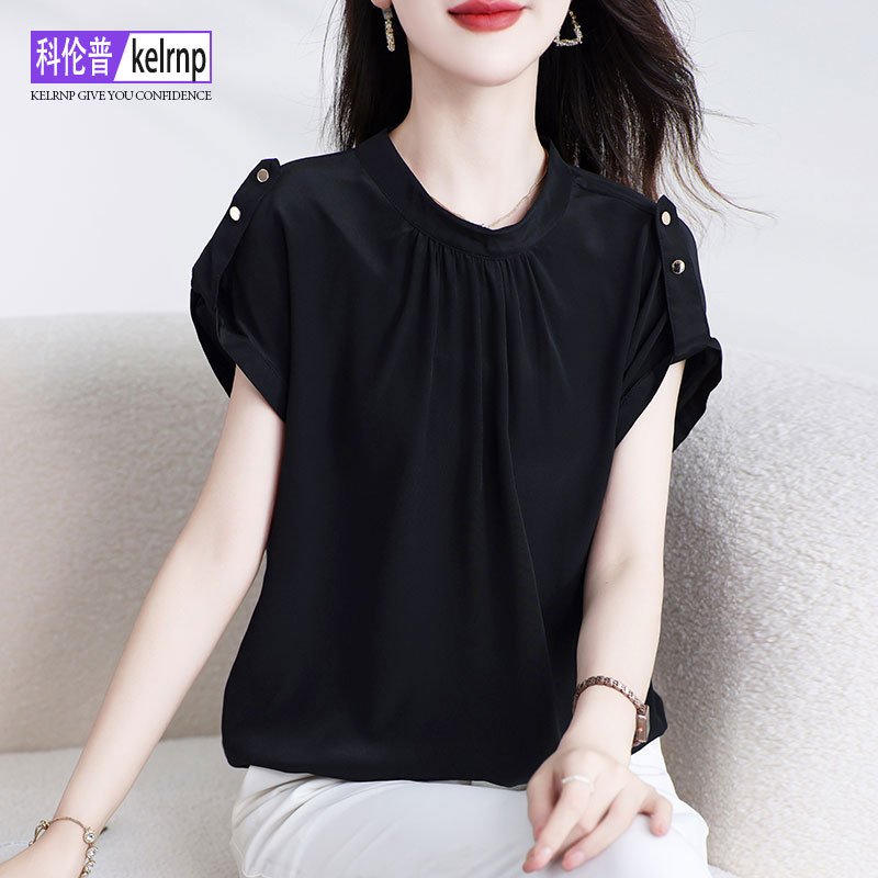 重磅真丝t恤女2024夏新款短袖时尚设计感显瘦纯色100%桑蚕丝上衣