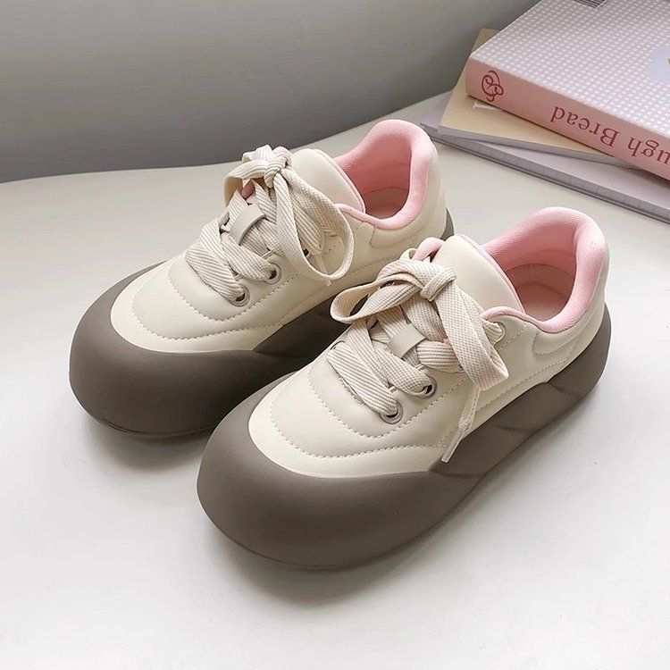 时尚设计感秋季新款系带圆头学生可爱低帮厚底板鞋ins百搭韩版火
