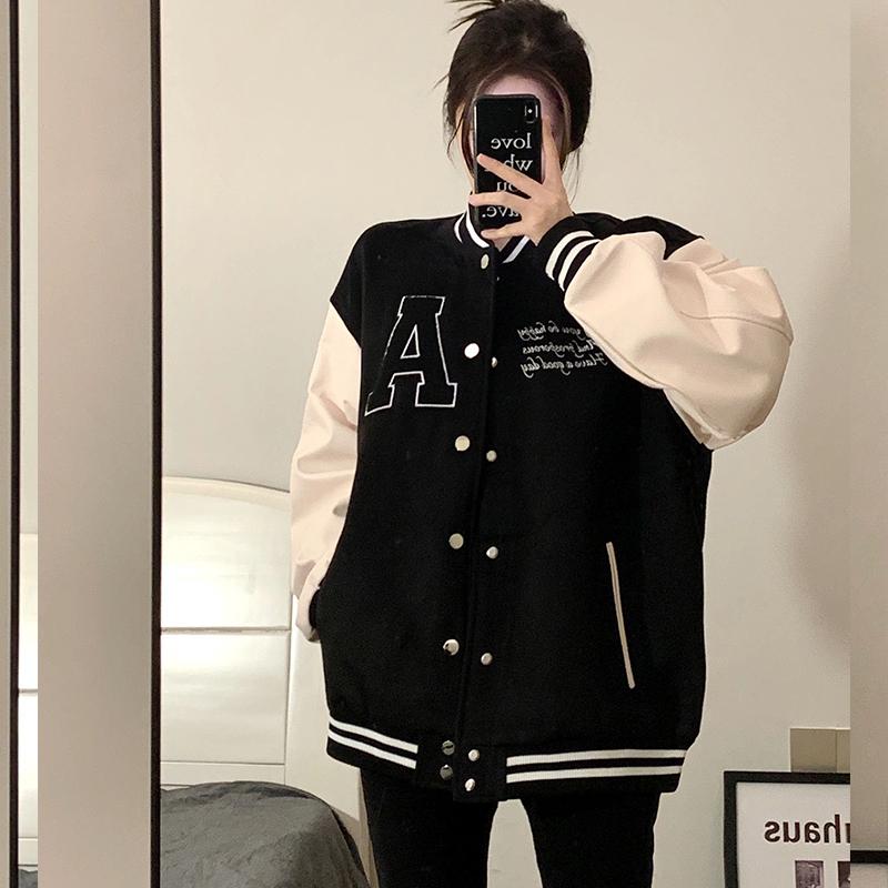 潮碧梵300斤大码甜美字母外套女胖mm秋季设计感宽松显瘦夹克上衣