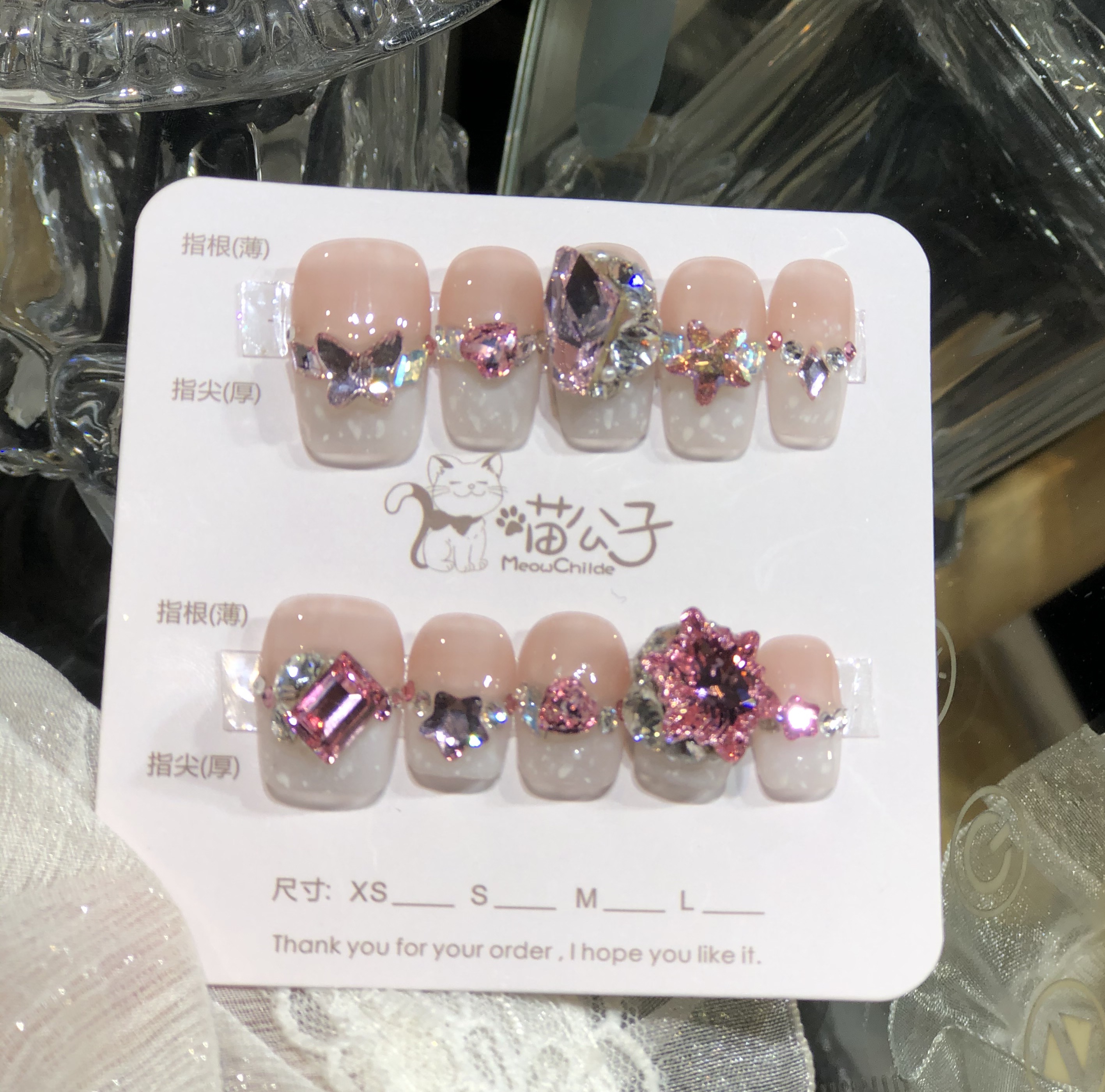 喵公子【爱妮岛】【施家全华钻】纯手工穿戴甲可拆卸美甲光疗甲
