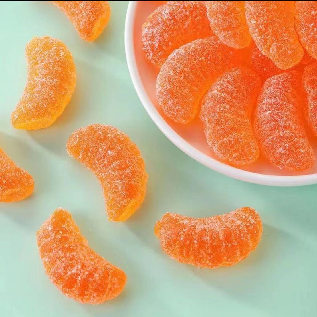怀旧童年糖果橘子软糖开袋即食橘子瓣橡皮糖桔子味零食老式水果糖