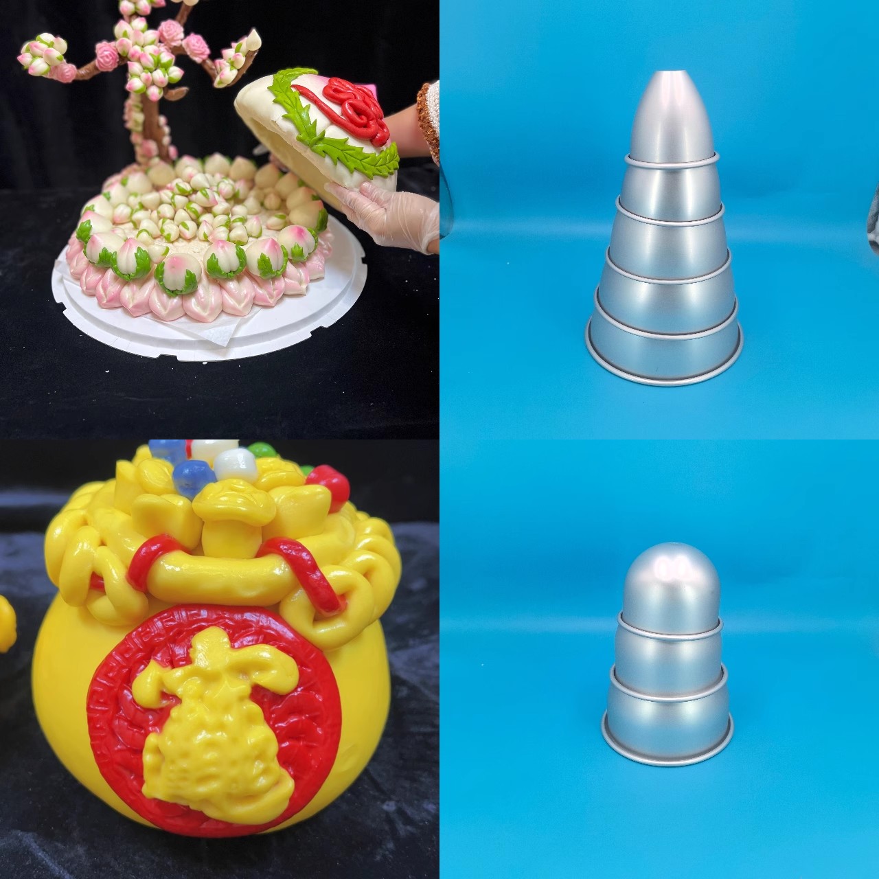 空心大寿桃造型模具聚宝盆铝定型芭比娃娃花饽饽圆形蒸熟定形托模