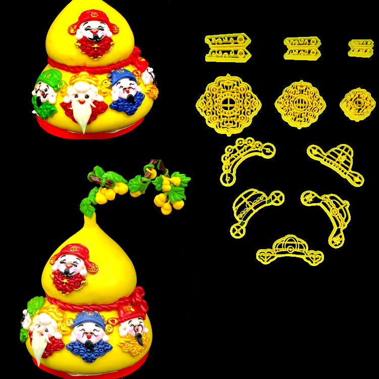 新款五路神仙帽子模具云肩压模福禄寿喜财神官帽模具神仙帽子五款