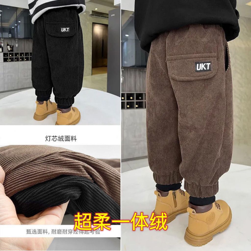 男童裤子加绒加厚冬款保暖儿童休闲裤宝宝外穿灯芯绒洋气工装裤