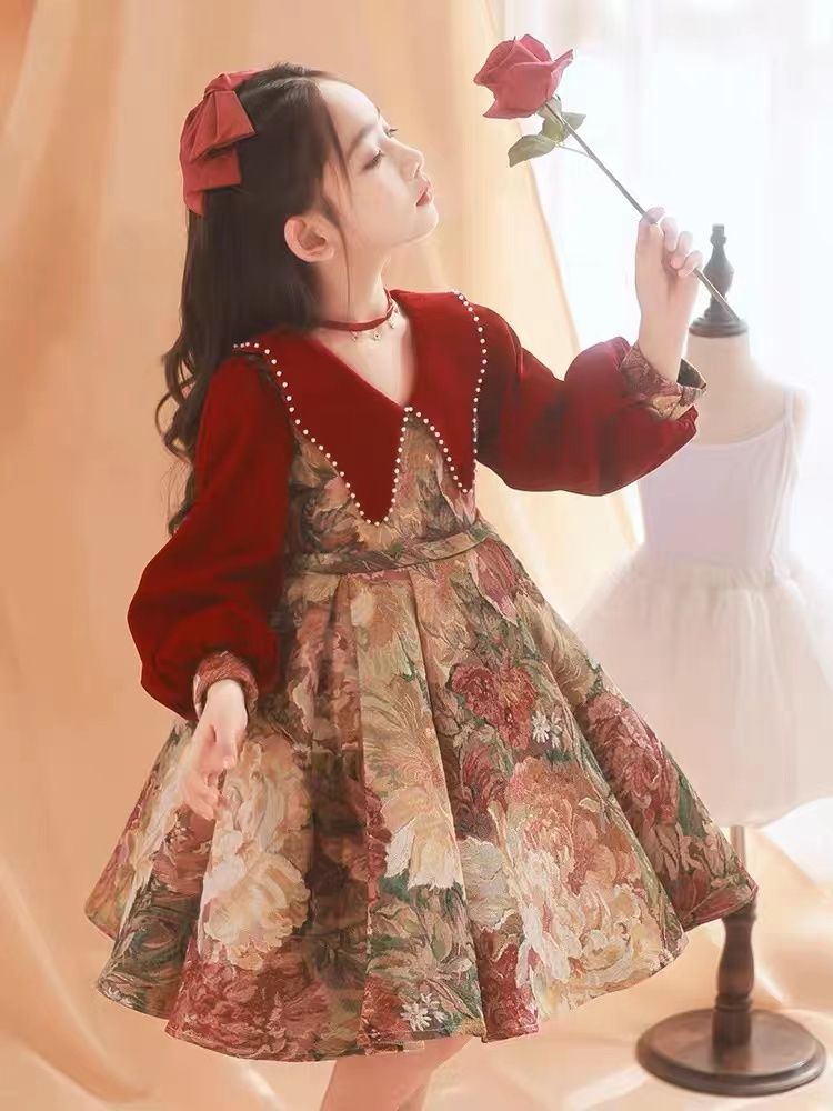 女童礼服儿童公主裙花童婚礼小女孩主持人钢琴演出服新年高端春秋