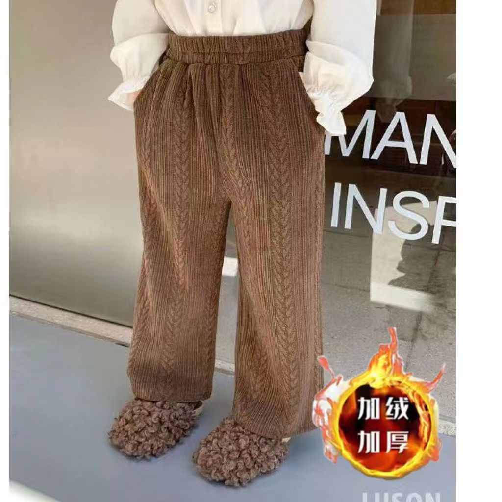 女童加绒裤子冬季加厚宝宝秋冬新款儿童时髦洋气中小童百搭阔腿裤
