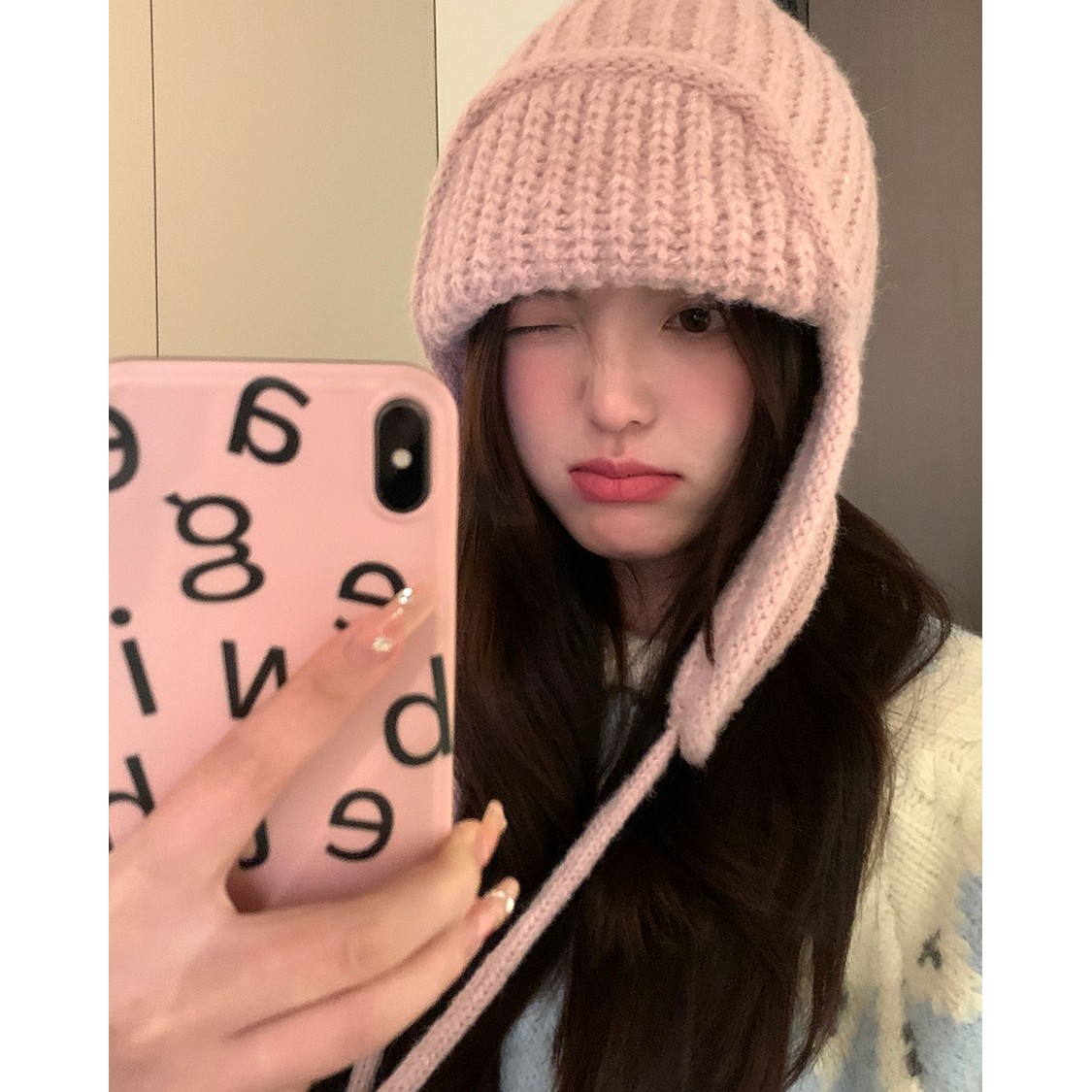 帽女2023新款秋冬季毛线韩版针织系带护耳保暖百搭显脸小包头帽子