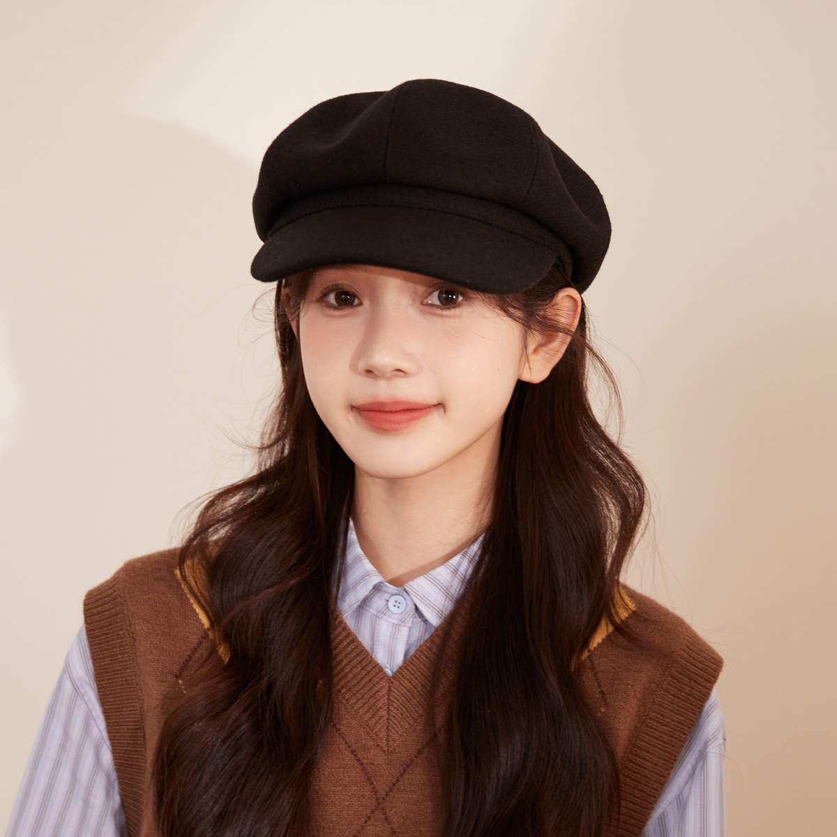 八角帽子女秋冬美拉德穿搭大头围复古百搭贝雷帽显脸小鸭舌报童帽