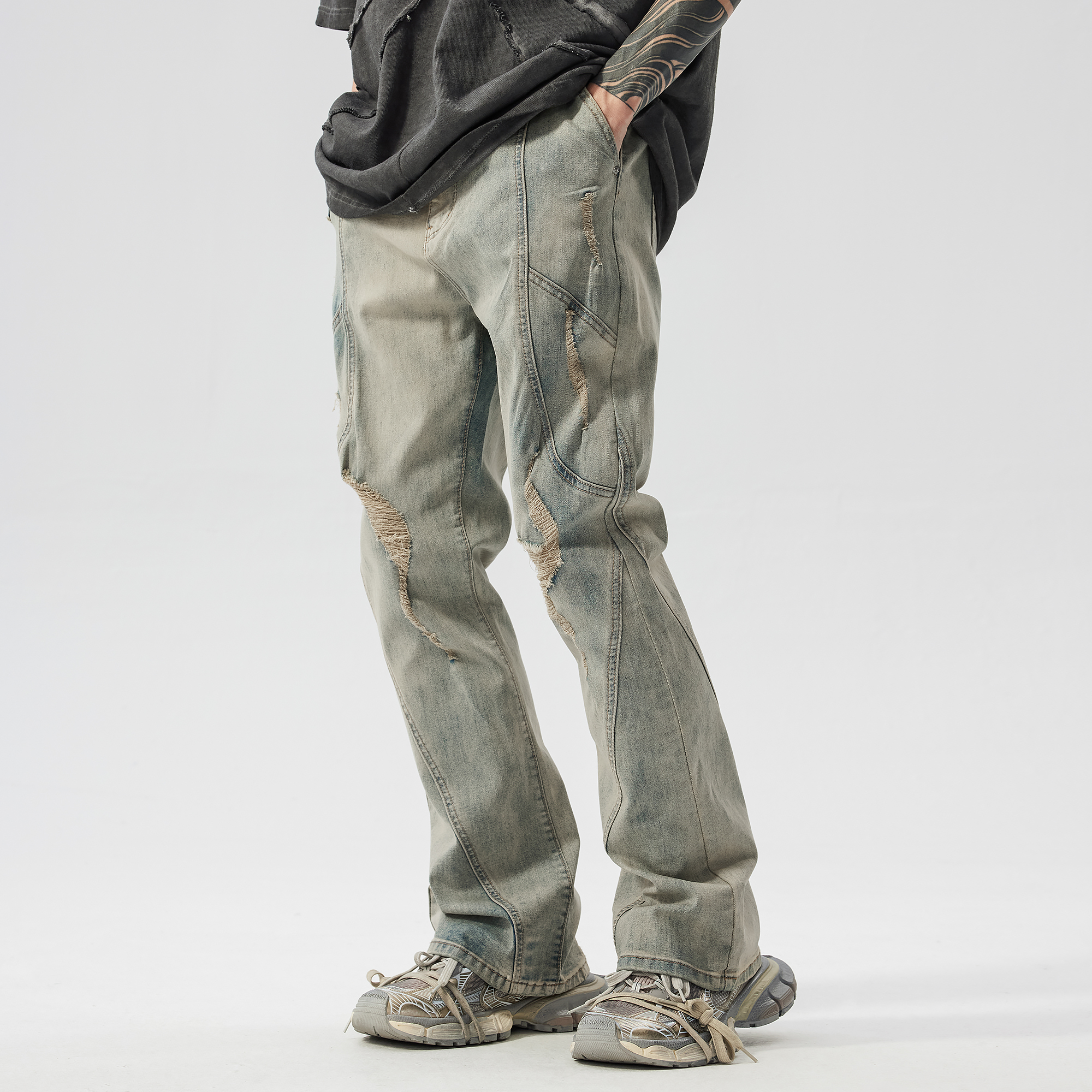 新因素vibe风穿搭破洞直筒牛仔裤美式百搭宽松高街裤子男女同款