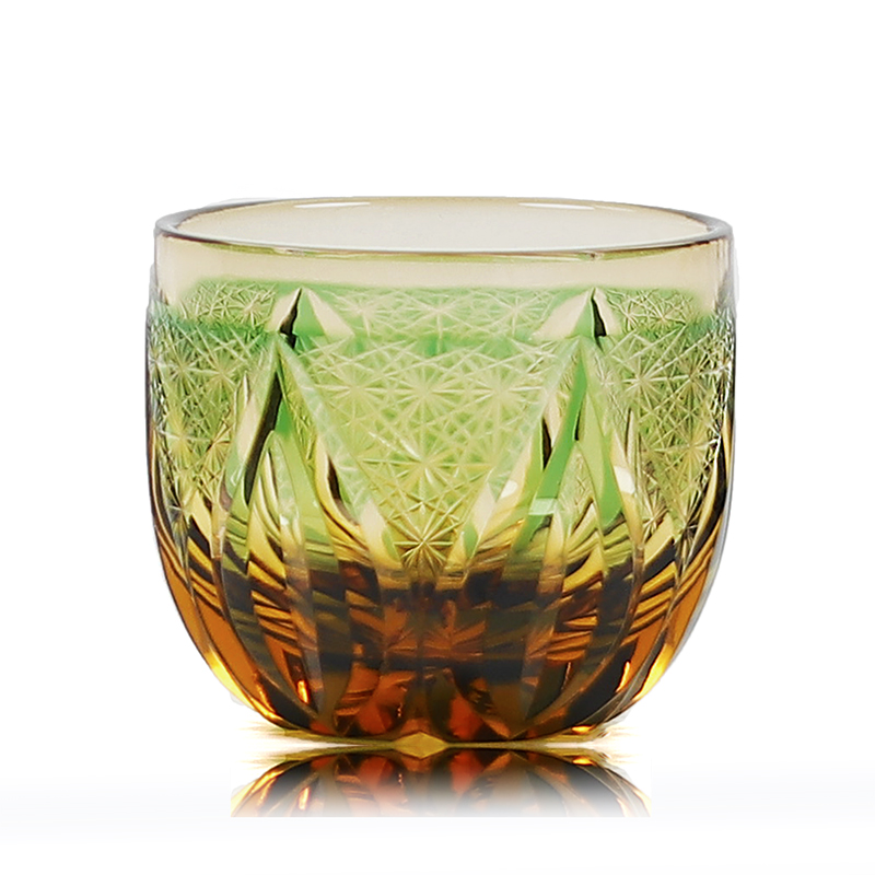 切子手工雕刻烈酒杯琥珀色清酒杯水晶白酒杯烛光纹浪涛纹旋风纹