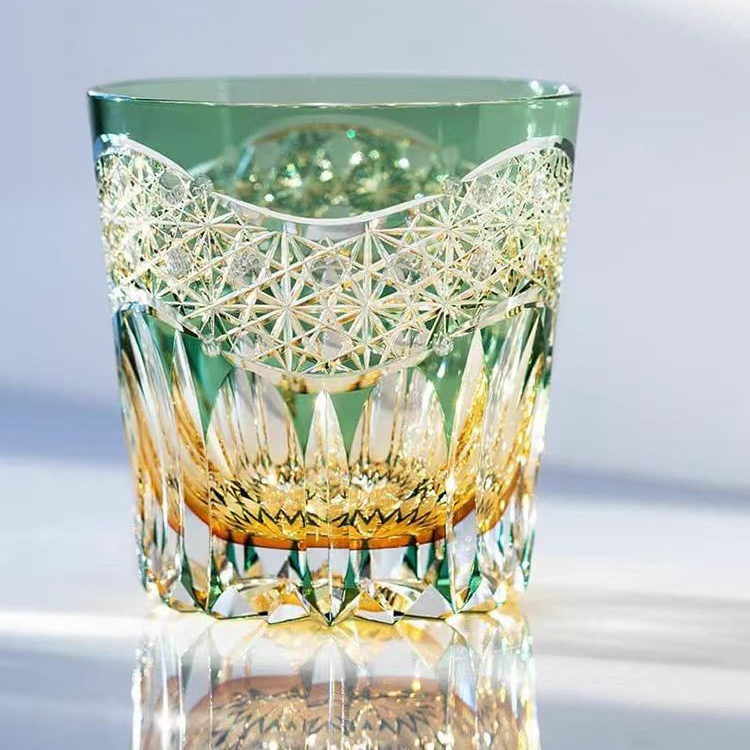 曙光切子杯三套色江户切子威士忌杯洋酒杯手工家用酒杯创意果汁杯