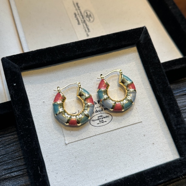 铜合金耳饰  200 彩绘新款耳环彩色简约小众法式手工复古