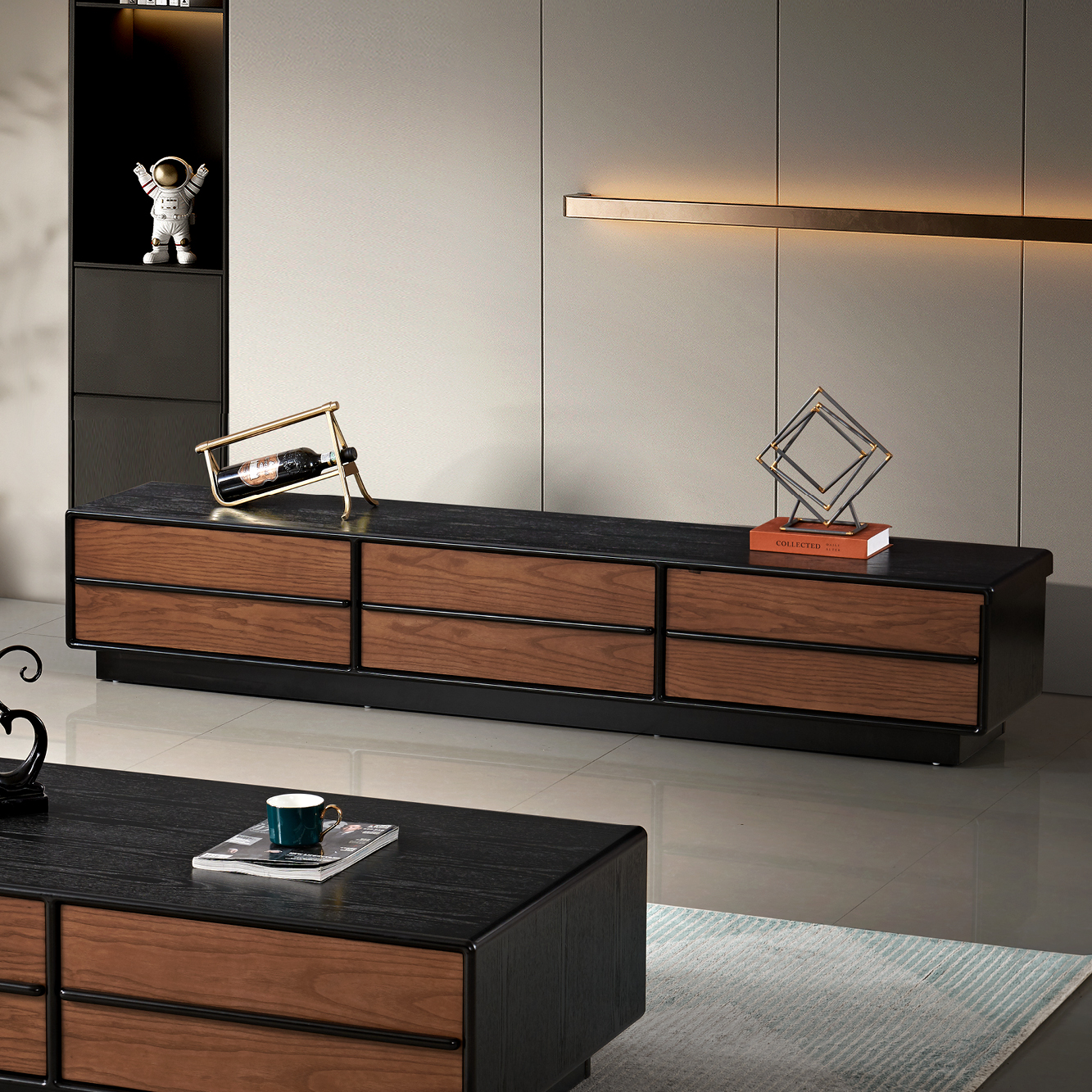 白蜡木极简全实木客厅家具大小户型创意落地储物电视柜