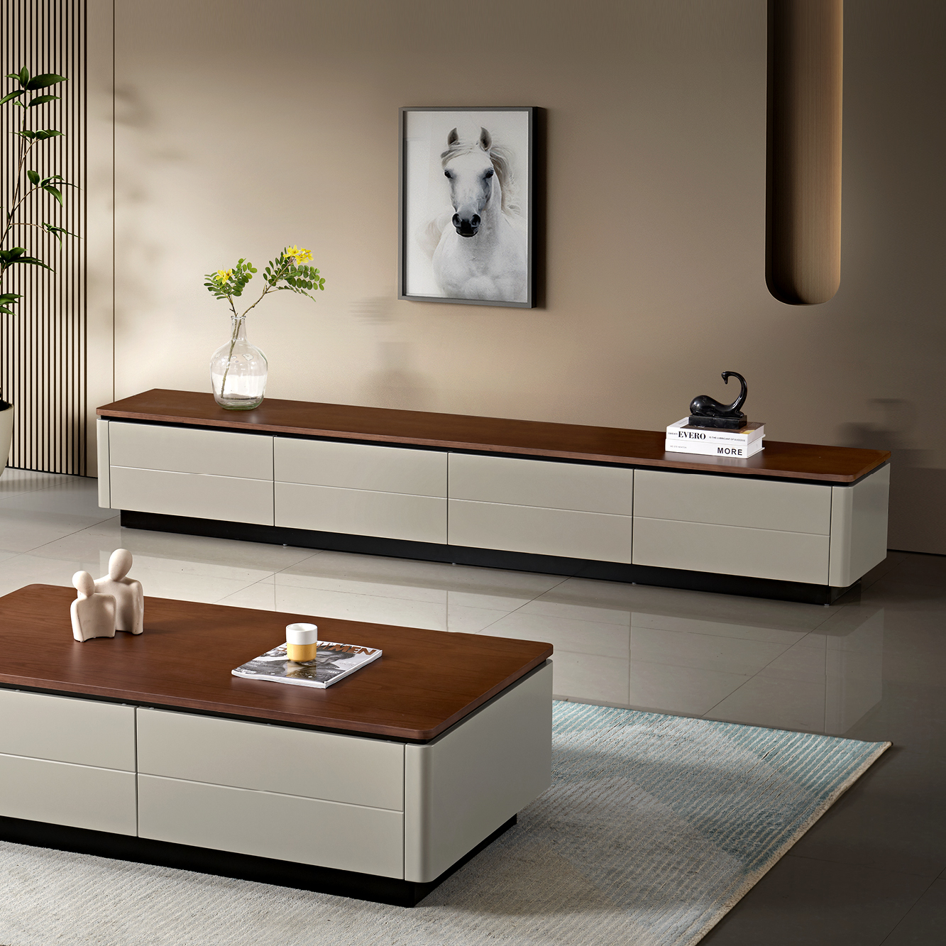 实木中古奶油风客厅白色电视柜极简电视柜储物轻奢简约设计师风