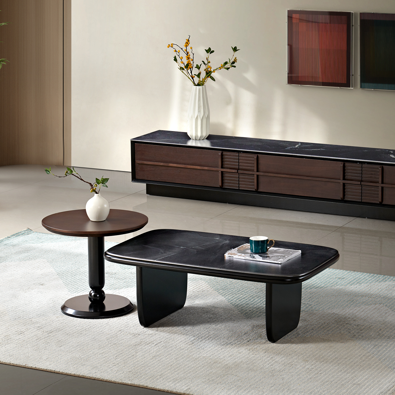 北欧实木茶几大气小户型轻奢茶台客厅简约家用黑色异形矮桌茶桌