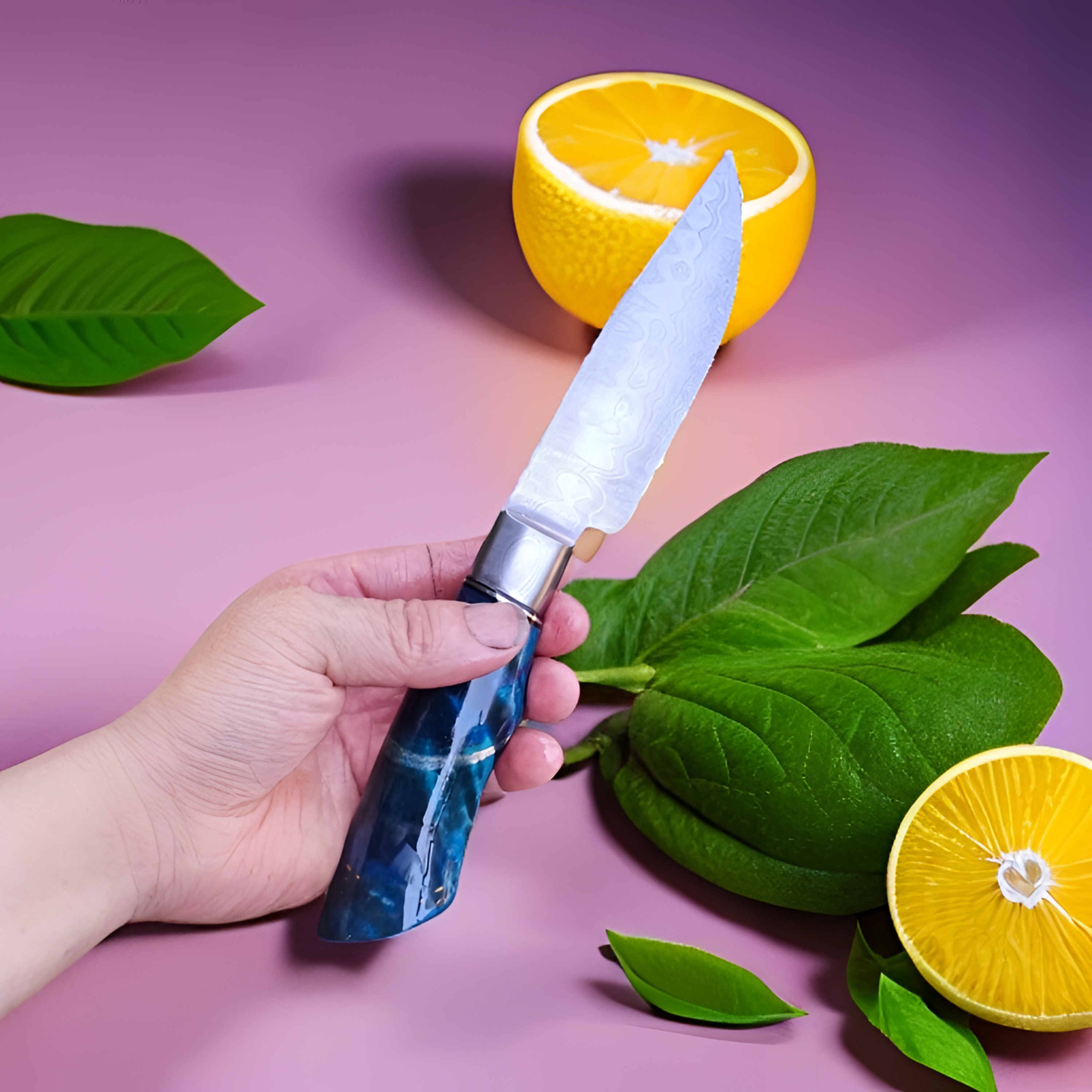 大马士革钢一体护手小厨刀