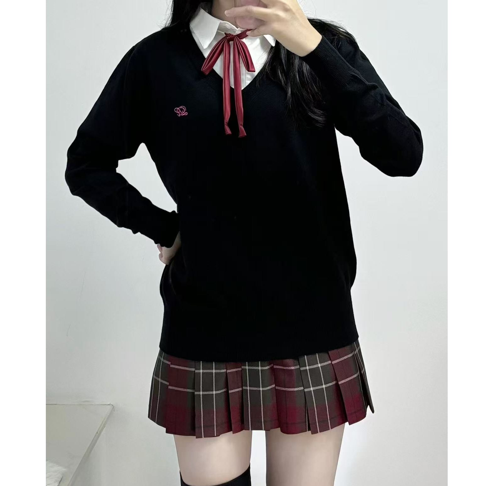 咪琦兔JK【长袖套头毛衣】秋冬季学院风显白显瘦日系百搭jkV领毛衣