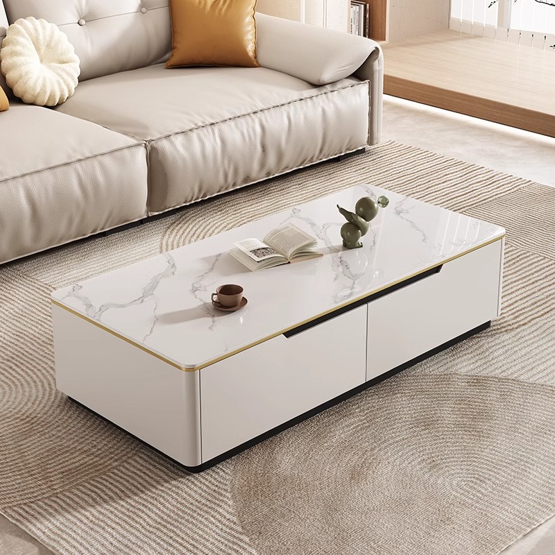 轻奢岩板茶几客厅家用小户型高级感2024新款现代长方形实木茶几桌