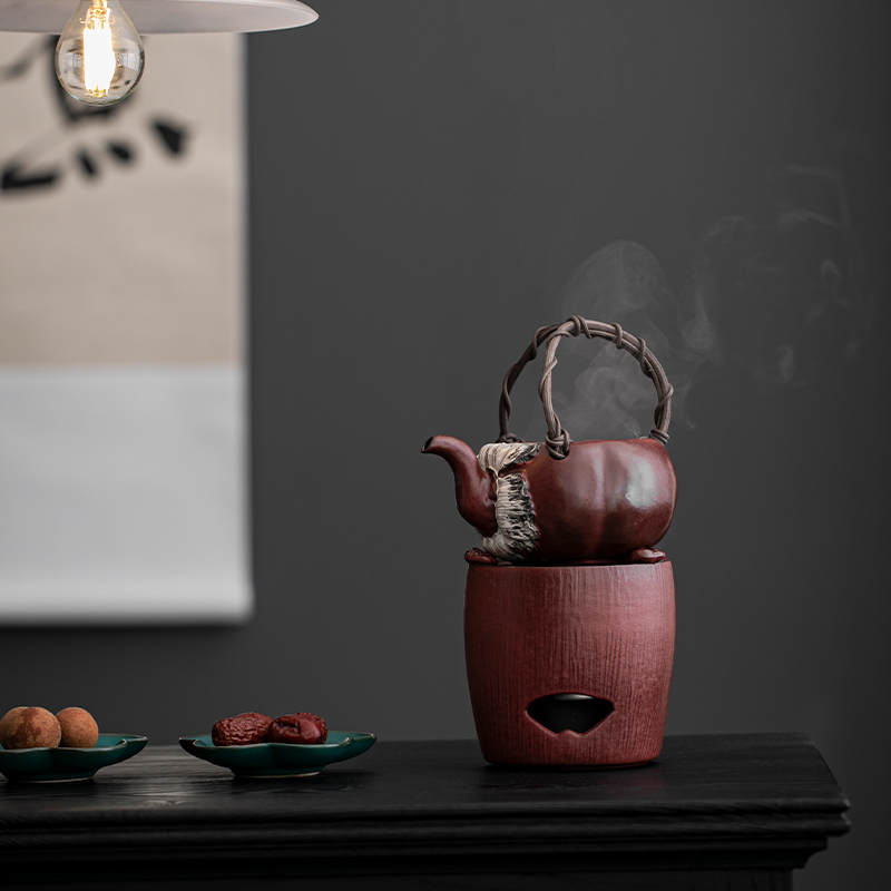 复古创意公道杯陶瓷提梁带过滤公杯柿子分茶器中国红酒精加热茶海