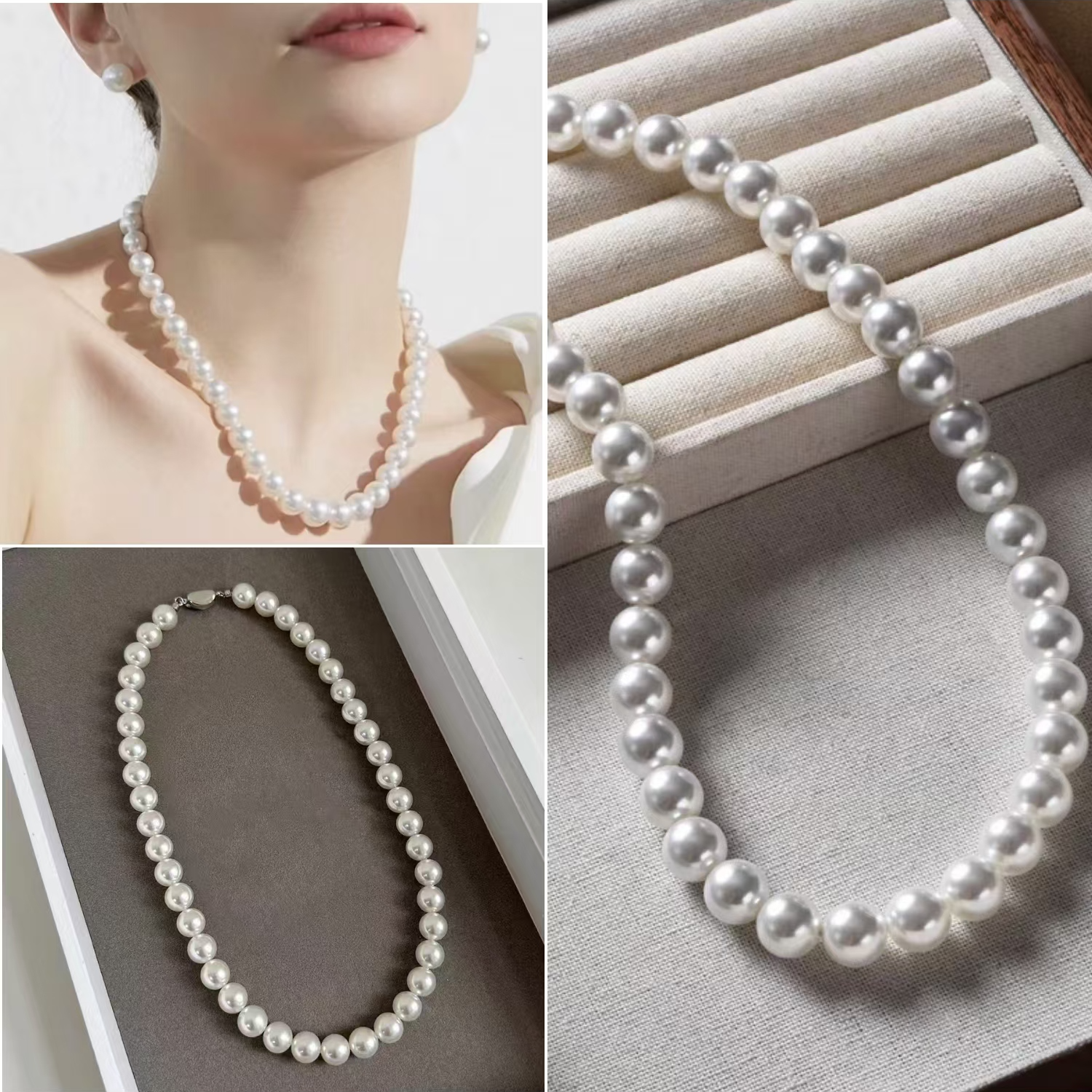 xuexi/雪溪法式赫本风优雅温柔10mm贝珠项链时尚气质