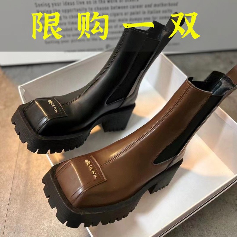 达芙妮沿荐厚底马丁靴女增高英伦风2023秋季新款炸街切尔西靴高跟