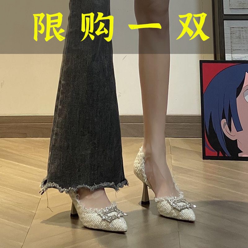 达芙妮沿荐休闲小众设计白月光尖头高跟鞋少女细跟2023年春秋季新