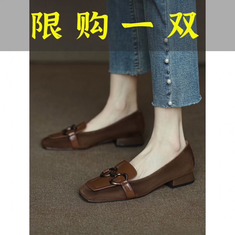 达芙妮沿荐手工真皮~显瘦百搭~复古小皮鞋女春秋新款单鞋方头平底