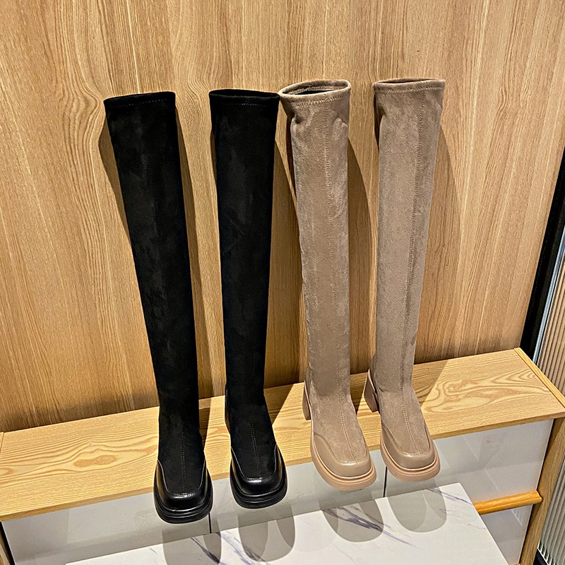 达芙妮沿荐高跟防水台弹力靴女2023年秋冬新款厚底粗跟过膝靴瘦瘦